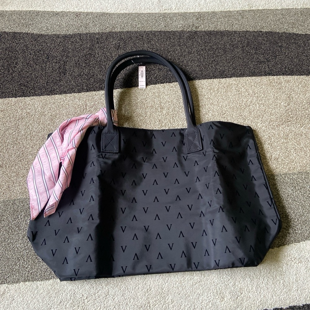 New Victorias Secret Black Tote Bag, Bandana Detail Shoulder Bag